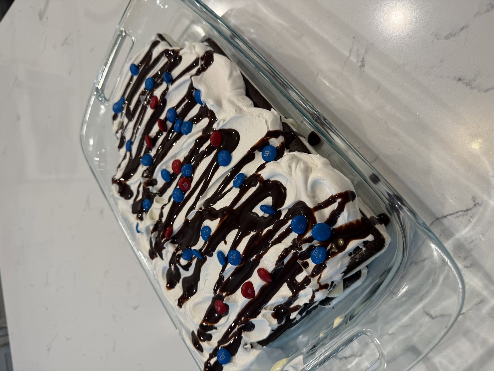 No Bake M&M Ice Cream Sandwich Cake